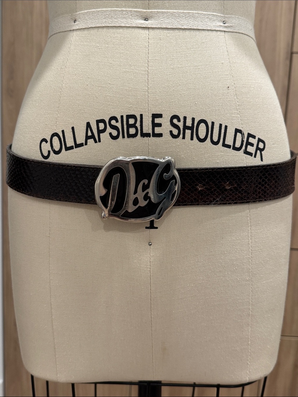 Vintage D&G Brown Textured Leather Belt with Silver D&G Logo Buckle